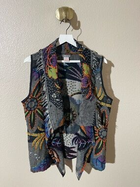 ANU Embroidered Wool Vest in Black with Multicolor Floral Accents